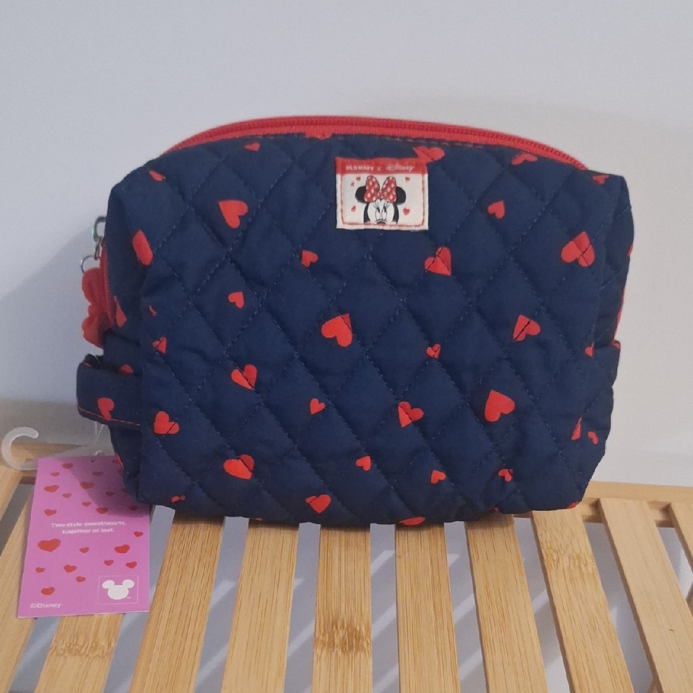 Disney Quilted Navy Cosmetic Pouch with Red Hearts
